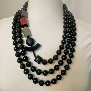 ANGELA CAPUTI Black Red, Purple & Green Acrylic Necklace 75" Long